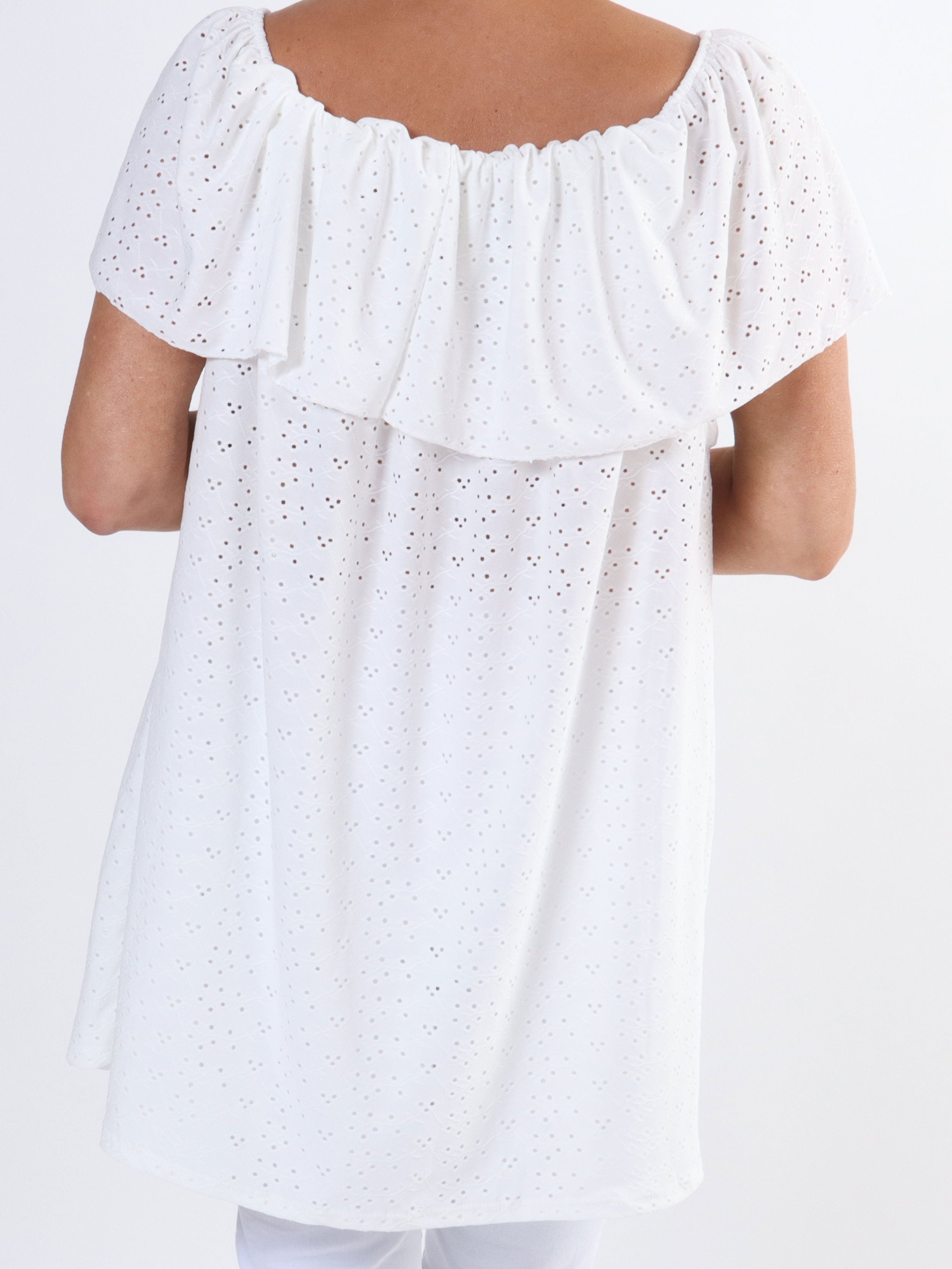 Sienna - Sød elastisk plus size tunika med broderie anglaise